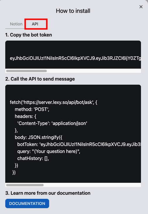 Click Lexy&#39;s Install me after creating a bot